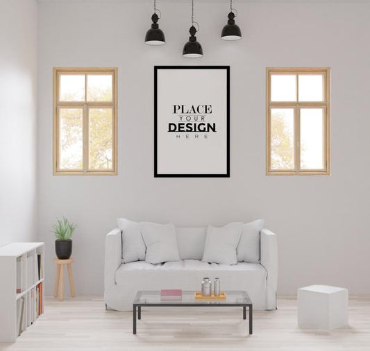 Free Poster Frame In Living Room Psd Mockup Psd