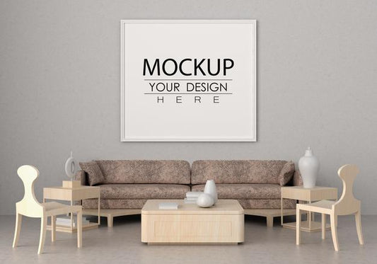 Free Poster Frame In Living Room Psd Mockup Psd