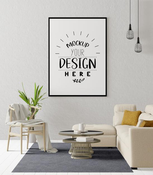 Free Poster Frame In Living Room Psd Mockup Psd