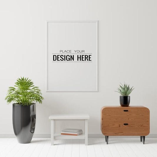 Free Poster Frame In Living Room Psd Mockup Psd