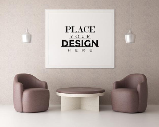 Free Poster Frame In Living Room Psd Mockup Psd