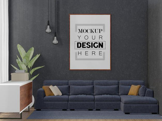 Free Poster Frame In Living Room Psd Mockup Psd