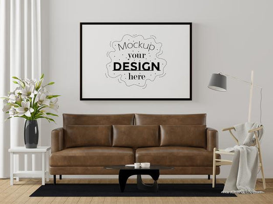 Free Poster Frame In Living Room Psd Mockup Psd