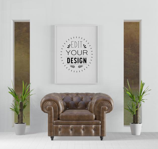 Free Poster Frame In Living Room Psd Mockup Psd