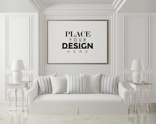 Free Poster Frame In Living Room Psd Mockup Psd