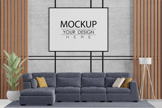 Free Poster Frame In Living Room Psd Mockup Psd