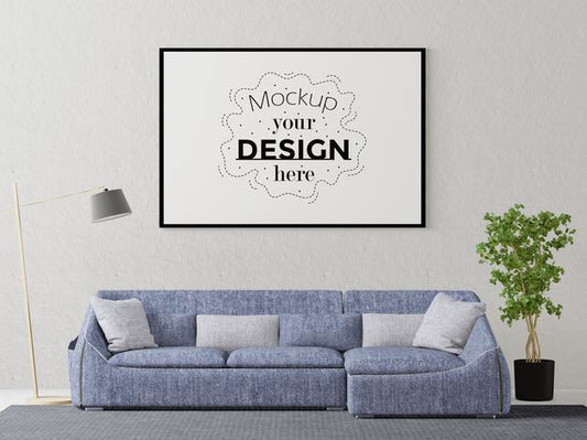 Free Poster Frame In Living Room Psd Mockup Psd