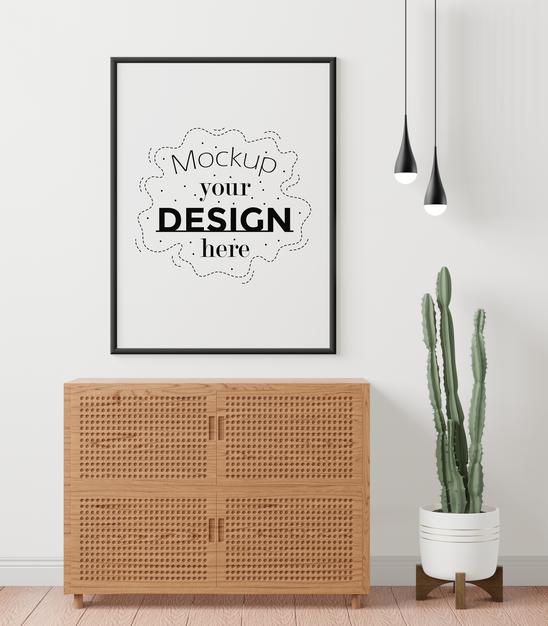 Free Poster Frame In Living Room Psd Mockup Psd