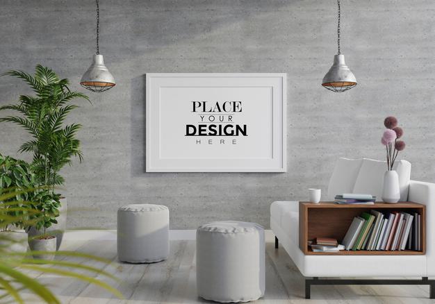 Free Poster Frame In Living Room Psd Mockup Psd