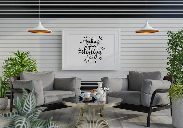 Free Poster Frame In Living Room Psd Mockup Psd