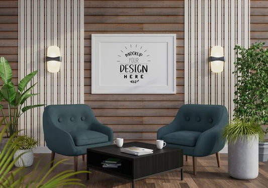 Free Poster Frame In Living Room Psd Mockup Psd