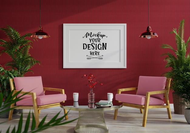 Free Poster Frame In Living Room Psd Mockup Psd