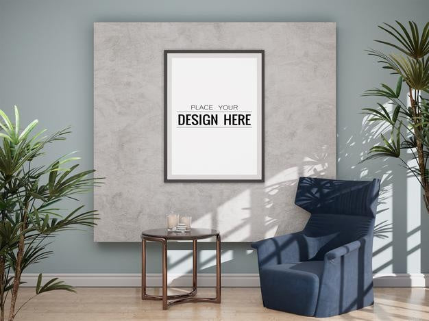 Free Poster Frame In Living Room Psd Mockup Psd