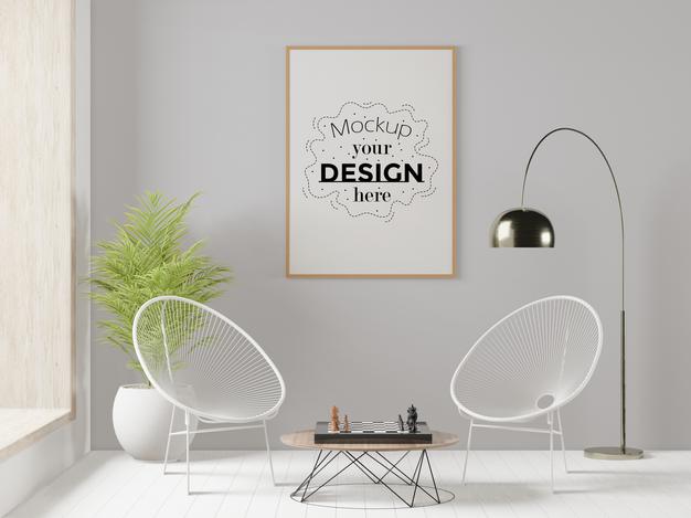 Free Poster Frame In Living Room Psd