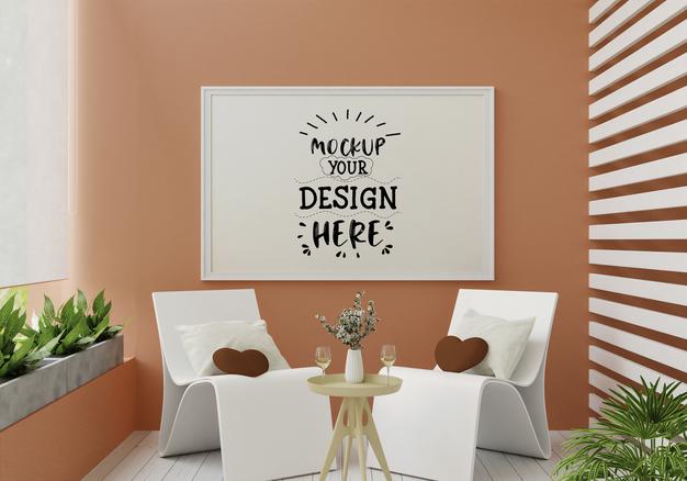 Free Poster Frame In Living Room Psd