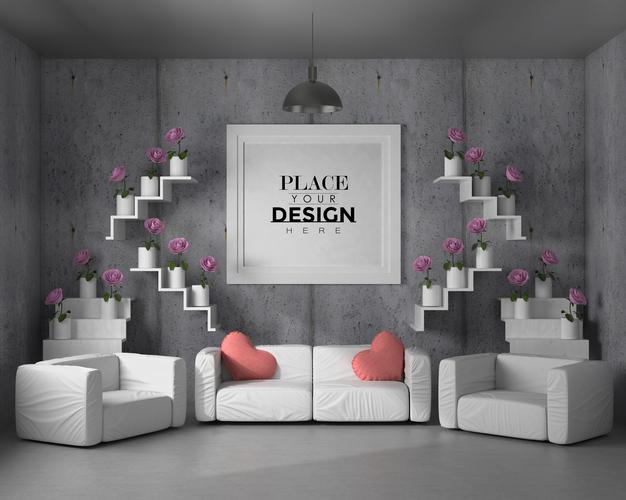 Free Poster Frame In Living Room Psd