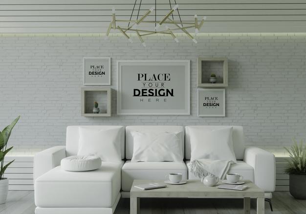 Free Poster Frame In Living Room Psd