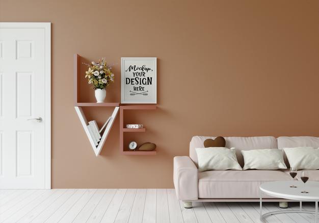 Free Poster Frame In Living Room Psd