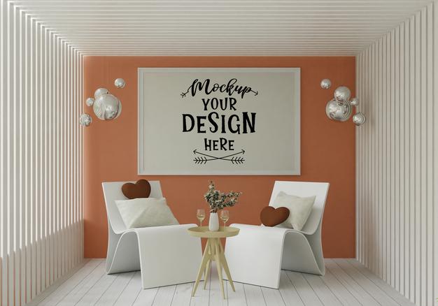 Free Poster Frame In Living Room Psd