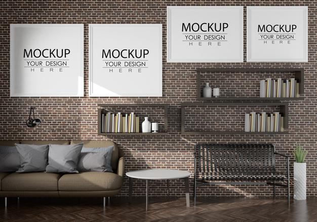 Free Poster Frame In Living Room Psd