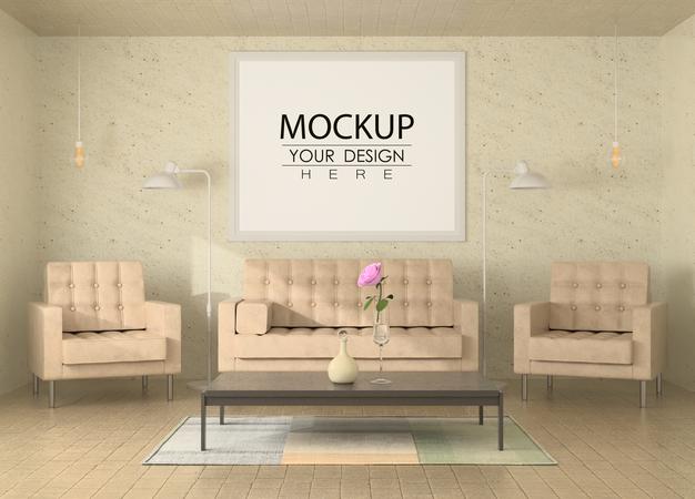 Free Poster Frame In Living Room Psd