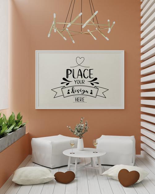 Free Poster Frame In Living Room Psd