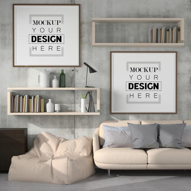 Free Poster Frame In Living Room Psd