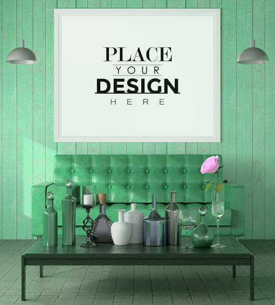 Free Poster Frame In Living Room Psd