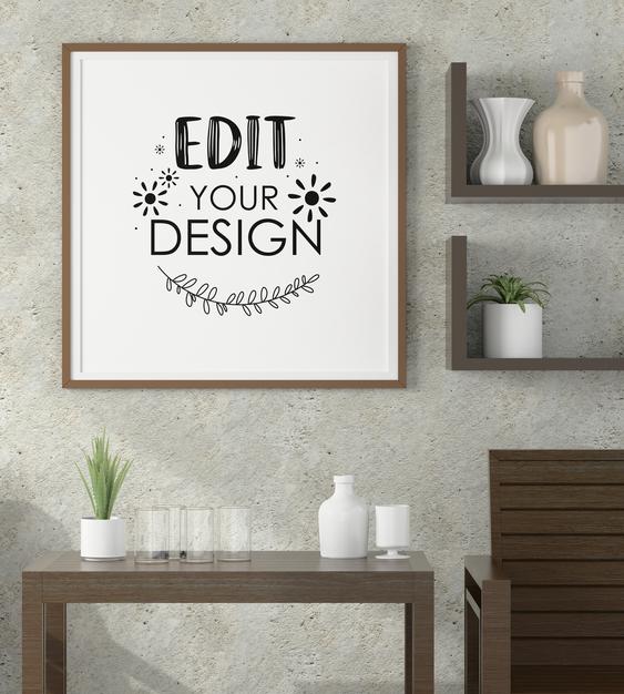 Free Poster Frame In Living Room Psd