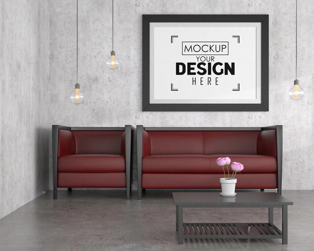 Free Poster Frame In Living Room Psd