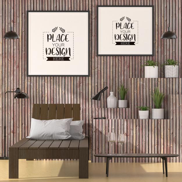 Free Poster Frame In Living Room Psd