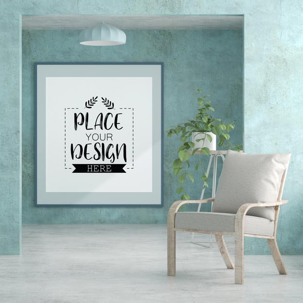 Free Poster Frame In Living Room Psd