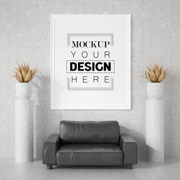 Free Poster Frame In Living Room Psd