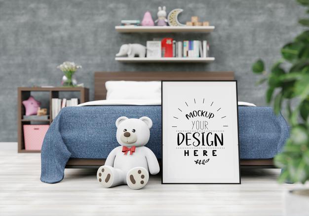 Free Poster Frame Mockup Bedroom Psd