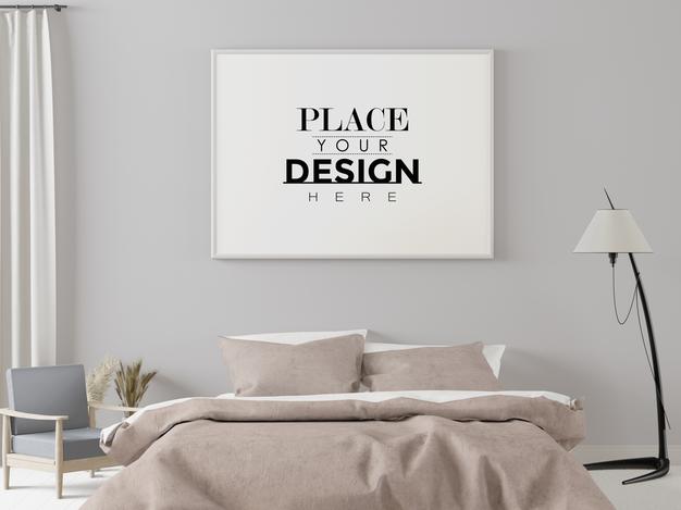 Free Poster Frame Mockup In Bedroom Psd