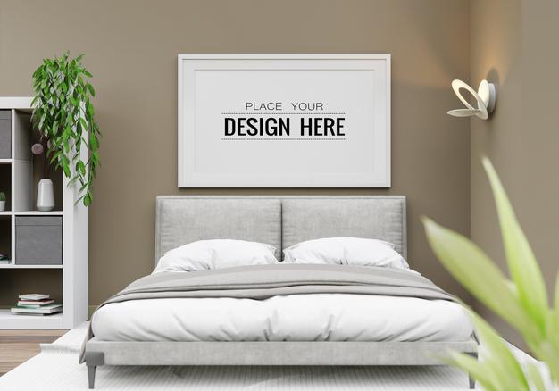 Free Poster Frame Mockup In Bedroom Psd