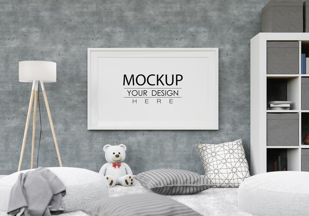 Free Poster Frame Mockup In Bedroom Psd