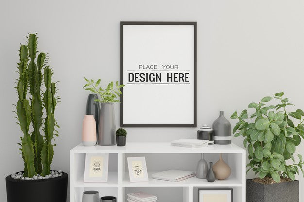 Free Poster Frame Mockup In Living Room Interior Psd