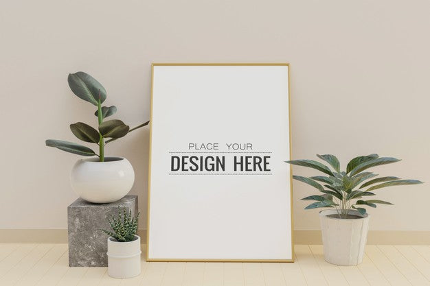 Free Poster Frame Mockup In Living Room Interior Psd