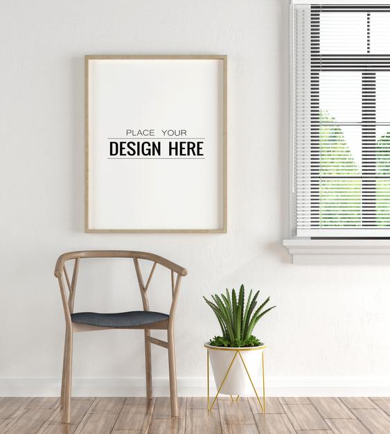 Free Poster Frame Mockup In Living Room Psd