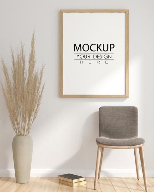 Free Poster Frame Mockup In Living Room Psd