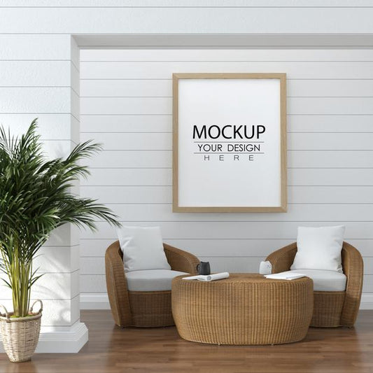 Free Poster Frame Mockup In Living Room Psd