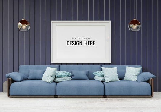 Free Poster Frame Mockup In Living Room Psd