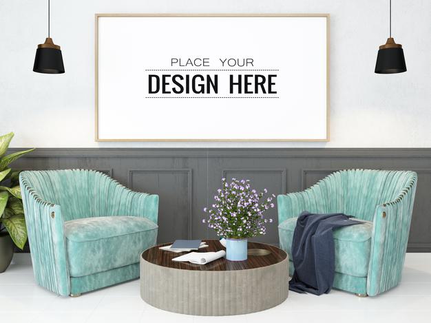 Free Poster Frame Mockup In Living Room Psd