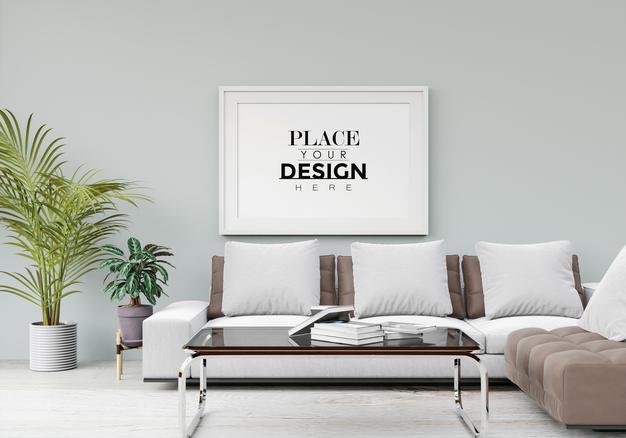 Free Poster Frame Mockup In Living Room Psd