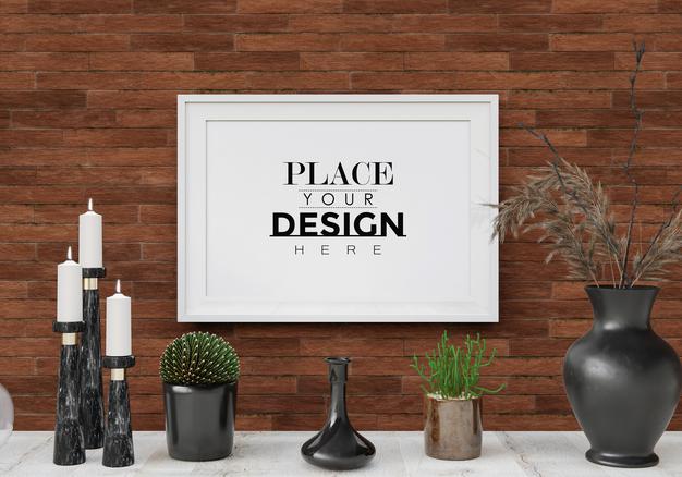 Free Poster Frame Mockup In Living Room Psd