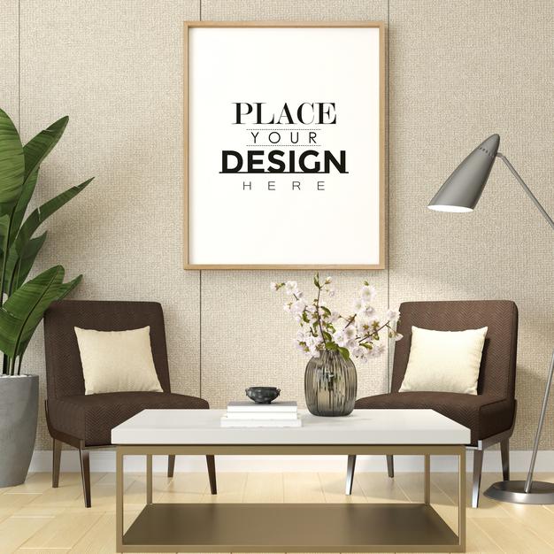 Free Poster Frame Mockup In Living Room Psd