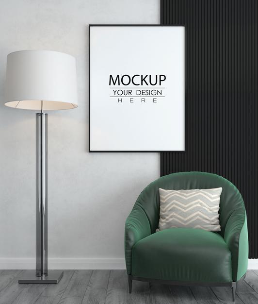 Free Poster Frame Mockup In Living Room Psd