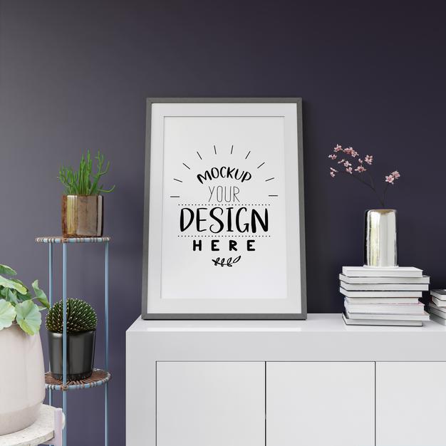 Free Poster Frame Mockup In Living Room Psd