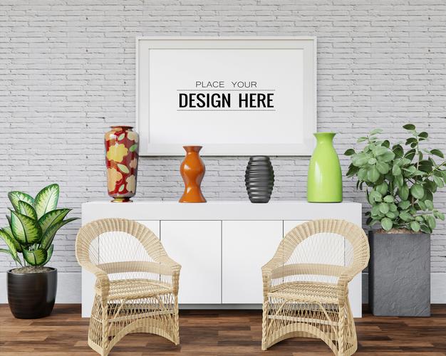 Free Poster Frame Mockup In Living Room Psd